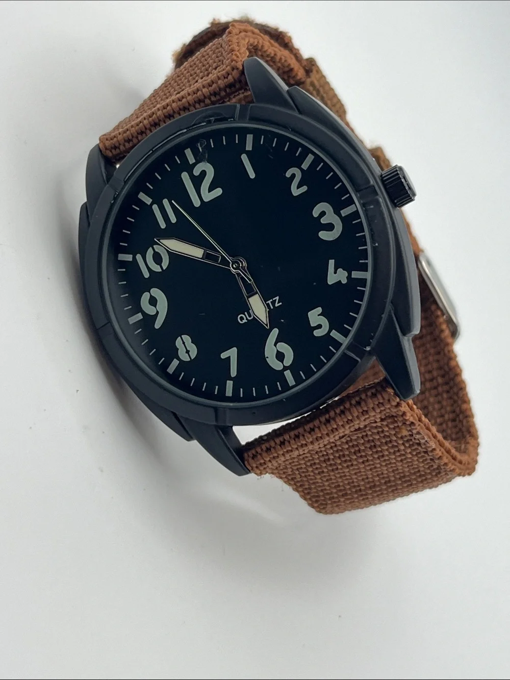 Men's Brown Canvas Strap Black Dial Jacket-Style Watch
